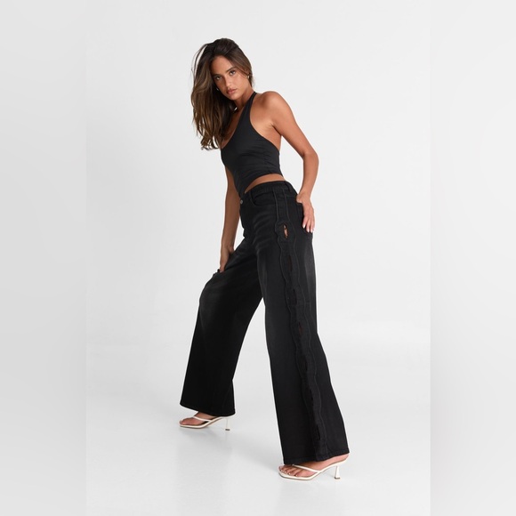 Sasha Therese Denim - Sasha Therese Cairo Jean Cut Out in Black Large NWT Oversized Relaxed Baggy 90s